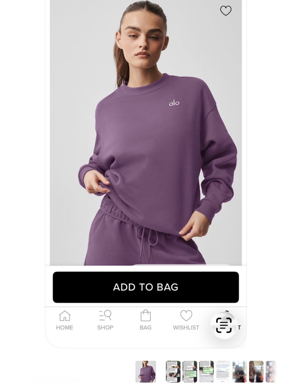 ALO Yoga Purple Crewneck Pullover Sweatshirt size XS